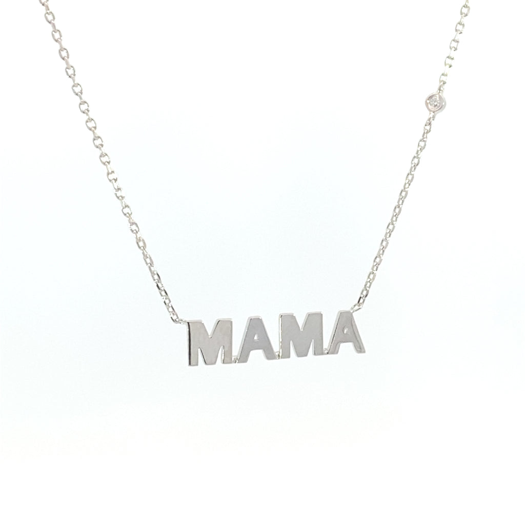 Sterling Silver MAMA diamond necklace